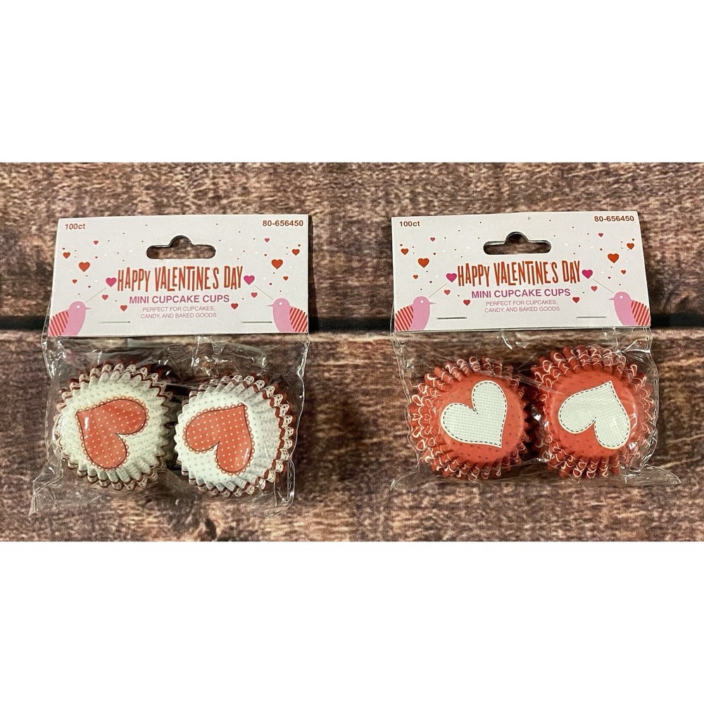 Valentines (Heart) Mini Paper Cupcake Liners/Baking Cups Lot Of 2 (200 Ct.) New